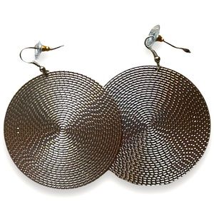 Oversized Textured Imitation Gold Disc Drop Metal Earring